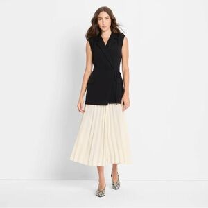 Future Collective Chic Black and Cream Pleated Midi Dress